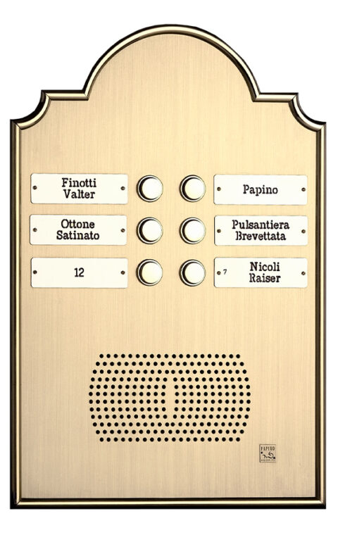 Pulsantiera in ottone satinato con incisione targhette. Art 360